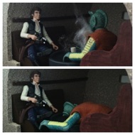 Greedo's lifeless body slumps snout-first onto the table across from Han, who SHOT FIRST. #starwars #anhwt #toyshelf